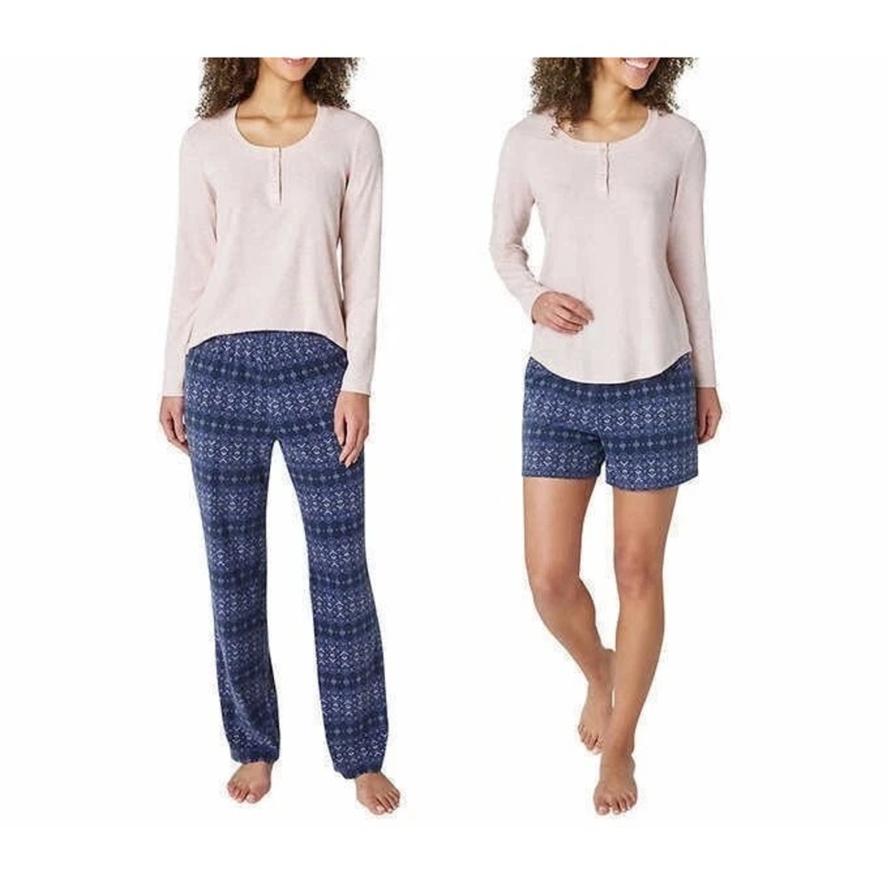 Eddie Bauer Women's 3 Piece Waffle Fleece Pajama Set, Blush Geo, Size: Medium